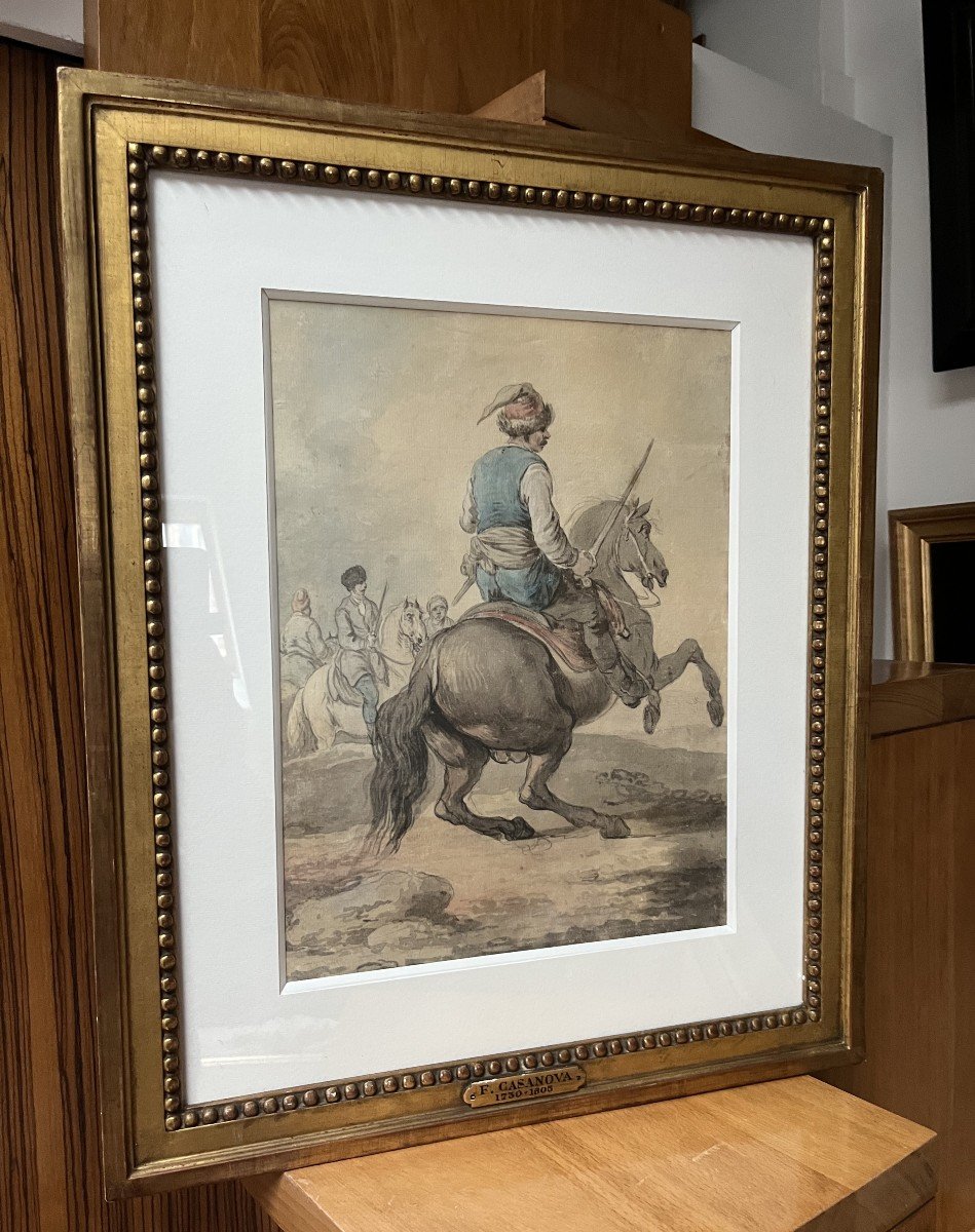 Attribué à Francesco Casanova (1727-1803),  Un Mamelouk Combattant Sur Son Cheval,  Aquarelle -photo-5