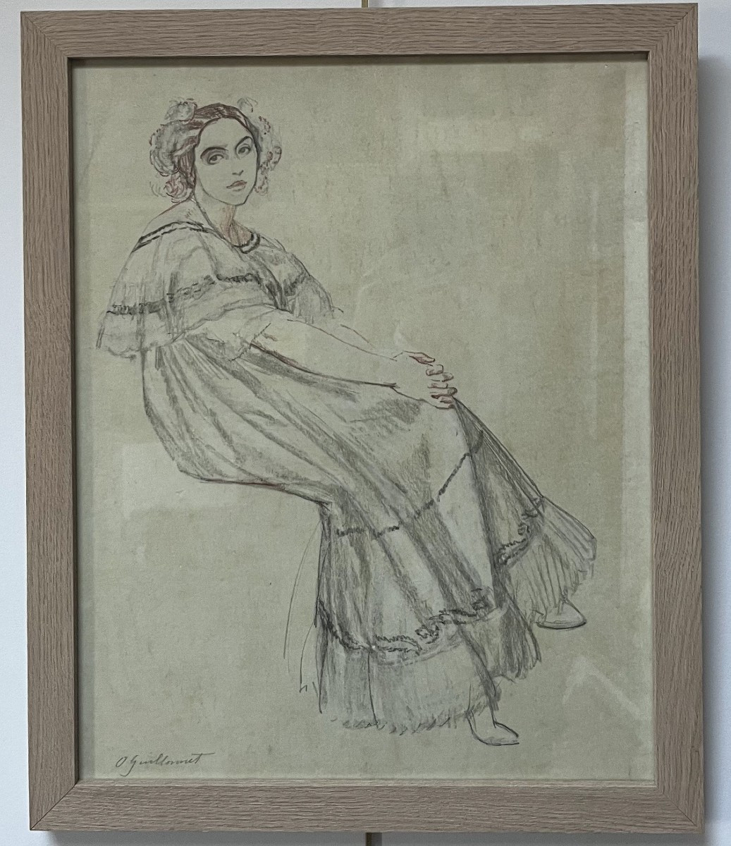 Octave Denis Victor Guillonnet (1872 - 1967) A Seated Lady, Signed Drawing-photo-2