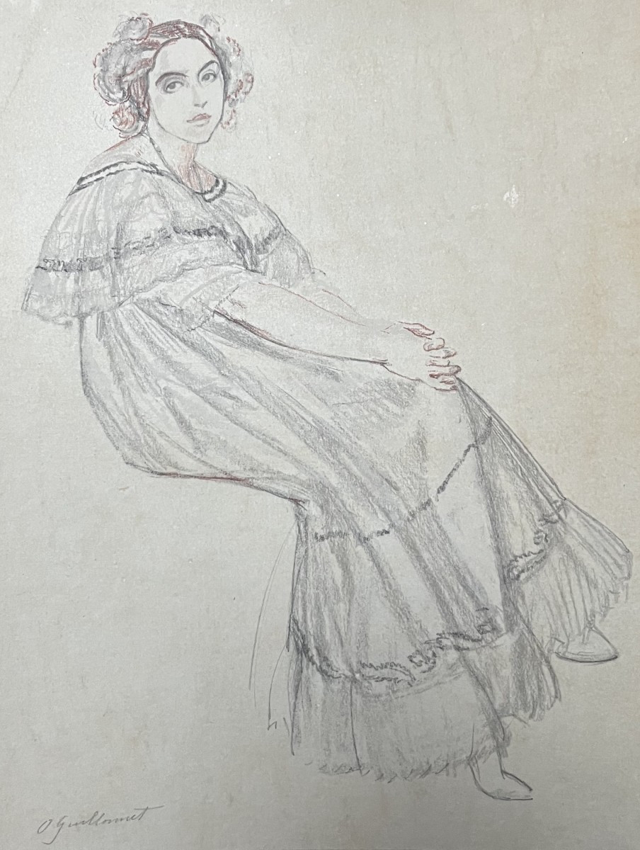 Octave Denis Victor Guillonnet (1872 - 1967) A Seated Lady, Signed Drawing-photo-3