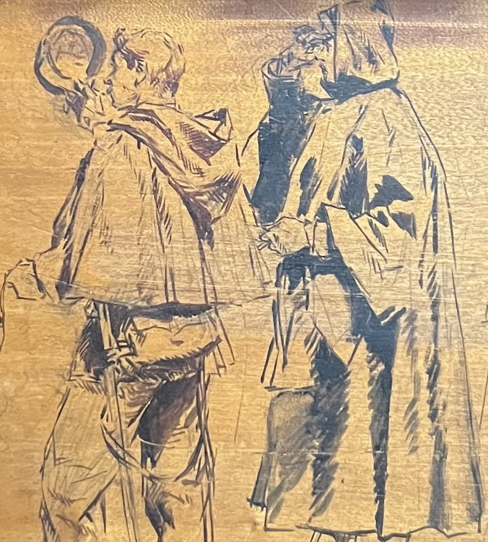 Edouard Detaille (1848-1912) Soldiers, Study, Black Ink On Wood Panel -photo-3