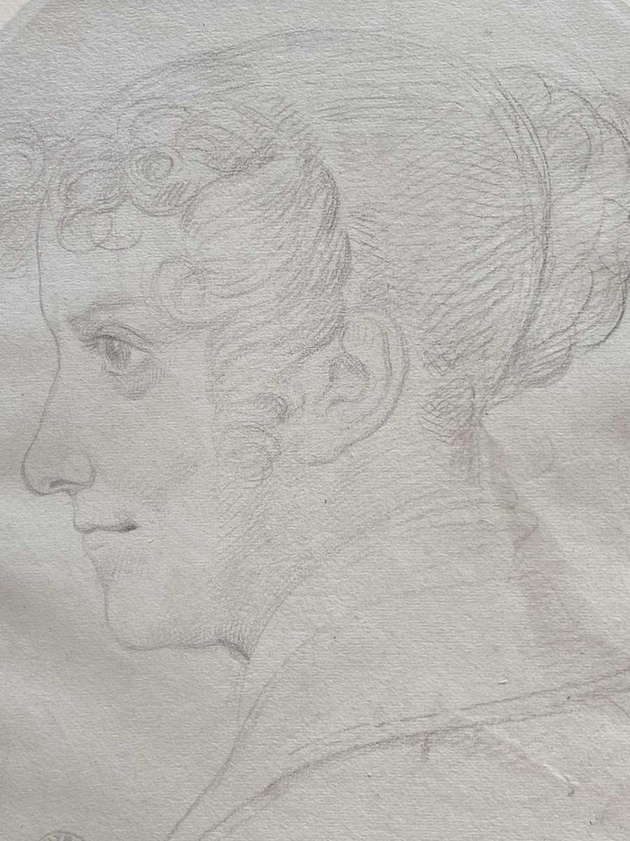 Achille Deveria (1800-1857)  A Young Woman Seen In Profile Black Chalk On Paper-photo-4