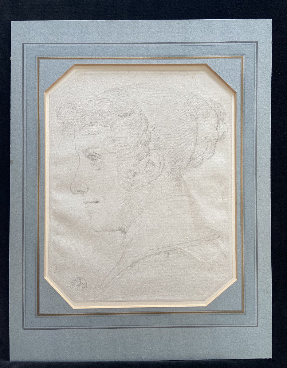 Achille Deveria (1800-1857)  A Young Woman Seen In Profile Black Chalk On Paper-photo-1
