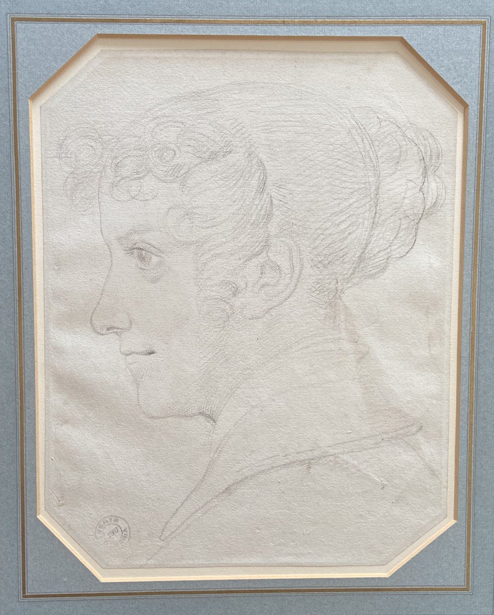 Achille Deveria (1800-1857)  A Young Woman Seen In Profile Black Chalk On Paper-photo-2