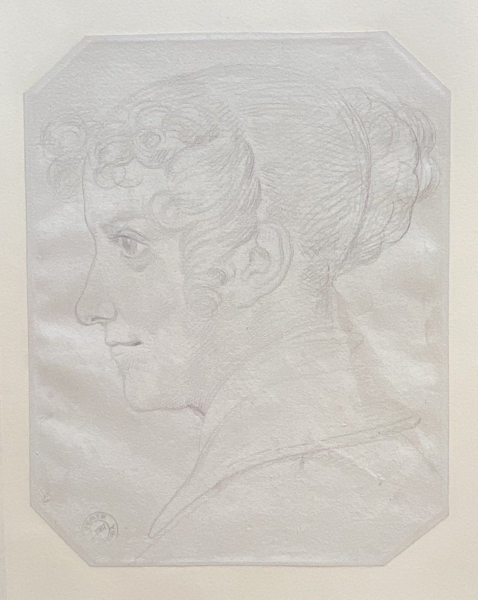 Achille Deveria (1800-1857)  A Young Woman Seen In Profile Black Chalk On Paper-photo-3
