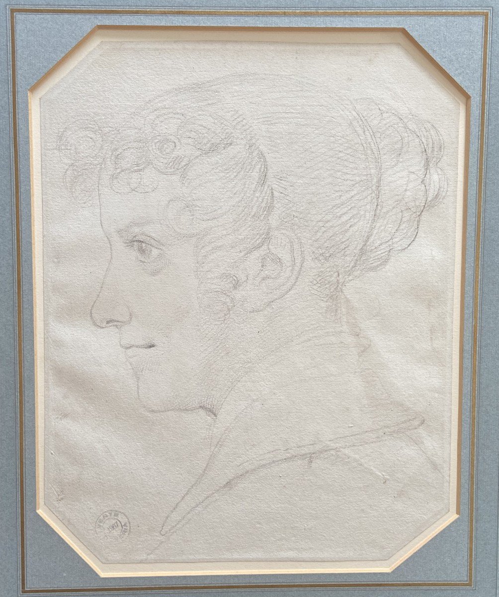 Achille Deveria (1800-1857)  A Young Woman Seen In Profile Black Chalk On Paper