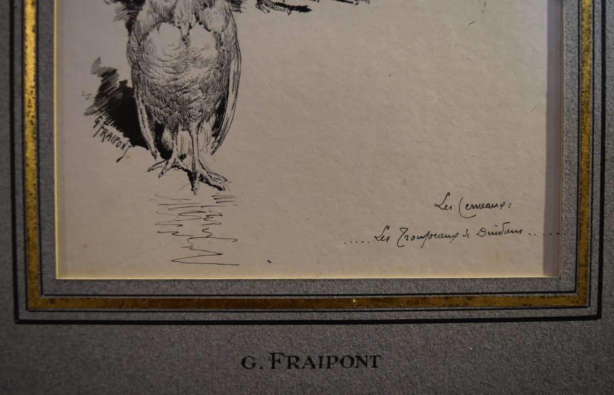 Gustave Fraipont (1849-1923) Une Paysanne Avec Son Troupeau De Dindons, Dessin -photo-4