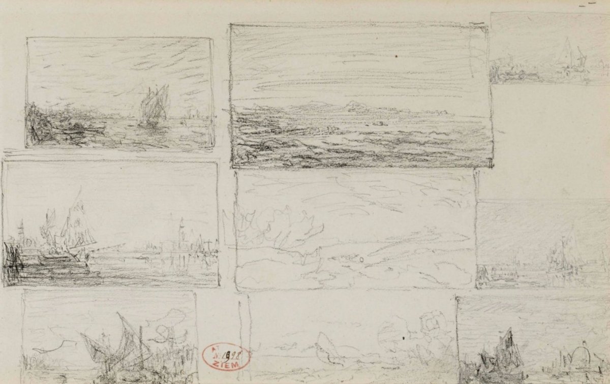 Félix Ziem (1821-1911) Études De Paysages Et Marines, Graphite Sur Papier