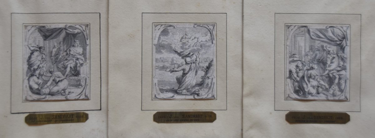 Joachim Von Sandrart (1606-1688) Biblical Episodes, 3 Original Drawings-photo-1