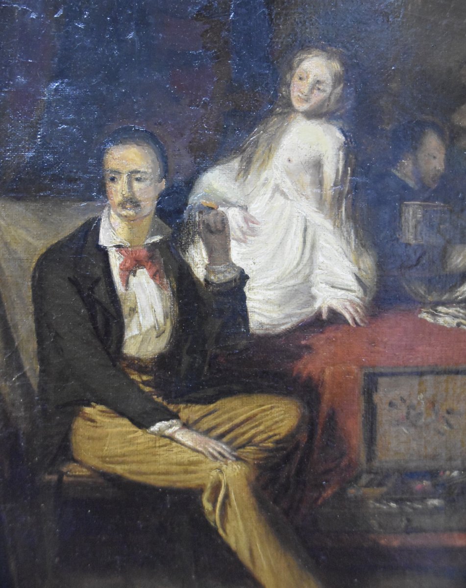 P Deltour (?) Ecole Française du XIX° Un Peintre et son Modèle dans L’atelier Huile Sur Toile-photo-2