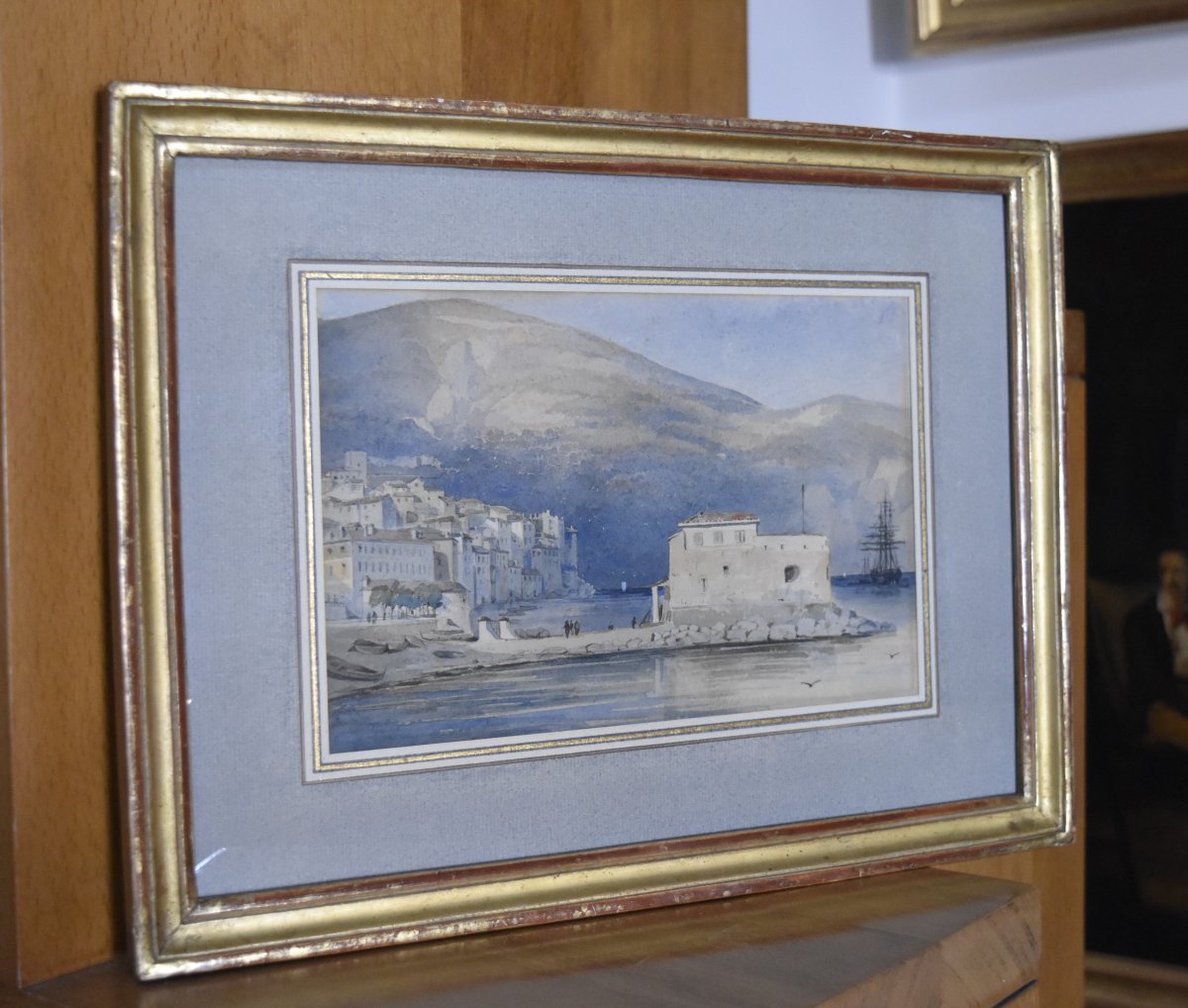 French School Of The XIXth Century, Villefranche Sur Mer, Watercolor-photo-1