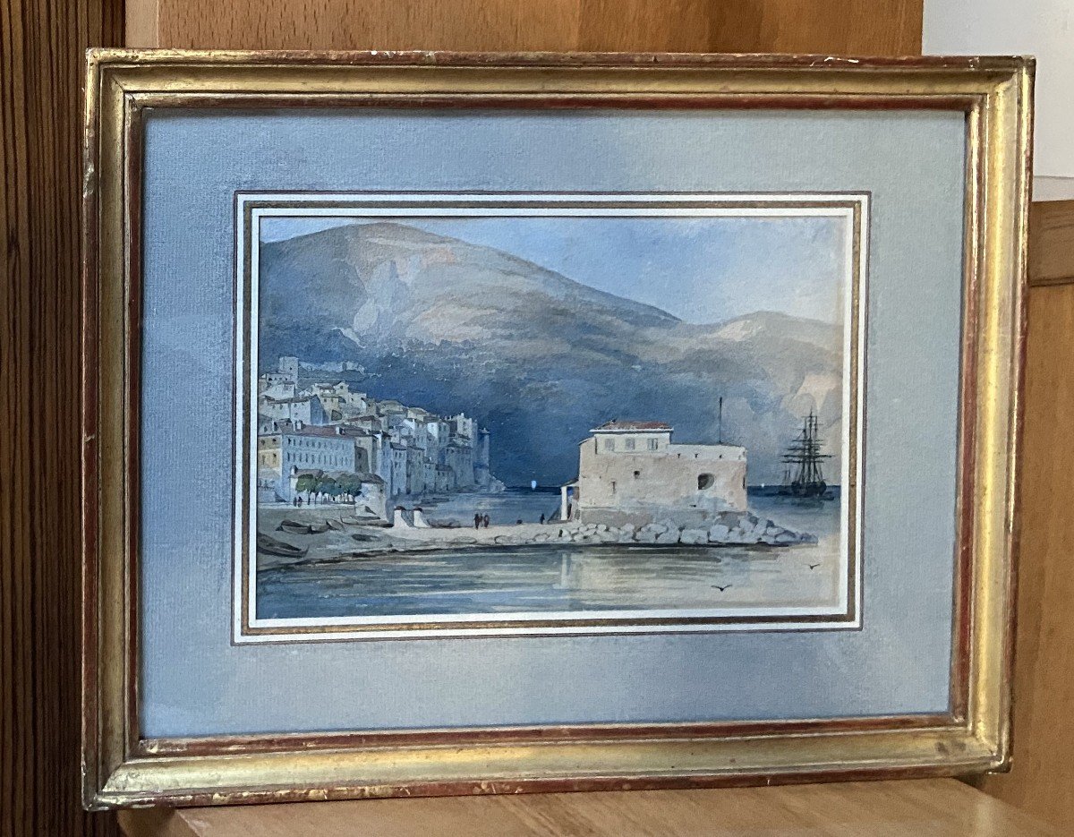 French School Of The XIXth Century, Villefranche Sur Mer, Watercolor-photo-1