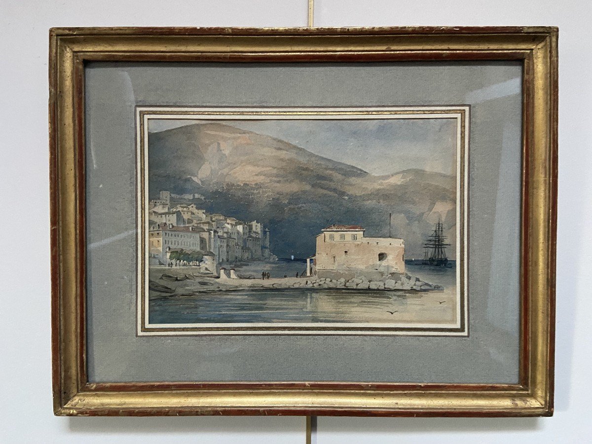 French School Of The XIXth Century, Villefranche Sur Mer, Watercolor-photo-4