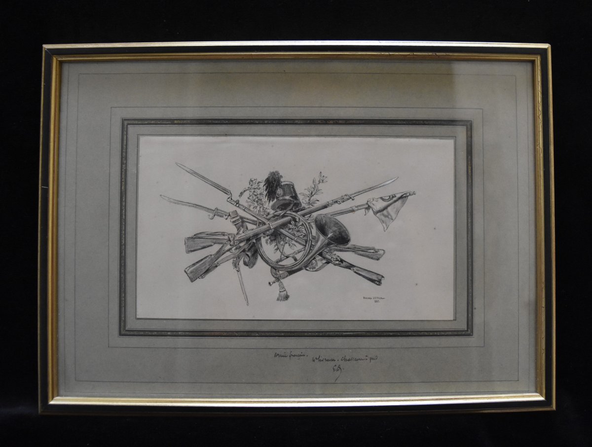 Edouard Detaille (1848-1912) Trophée d'Armes, 1885 Signed Pen Drawing-photo-3