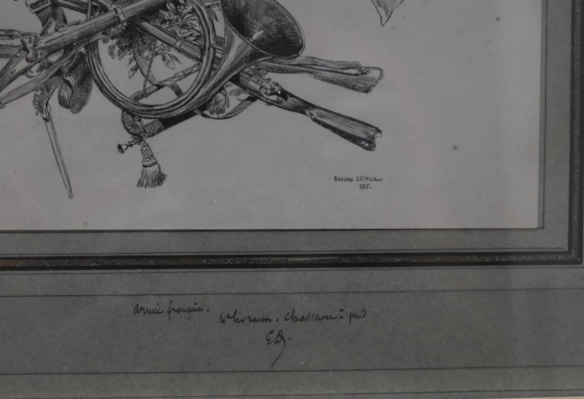 Edouard Detaille (1848-1912) Trophée d'Armes, 1885 Signed Pen Drawing-photo-4