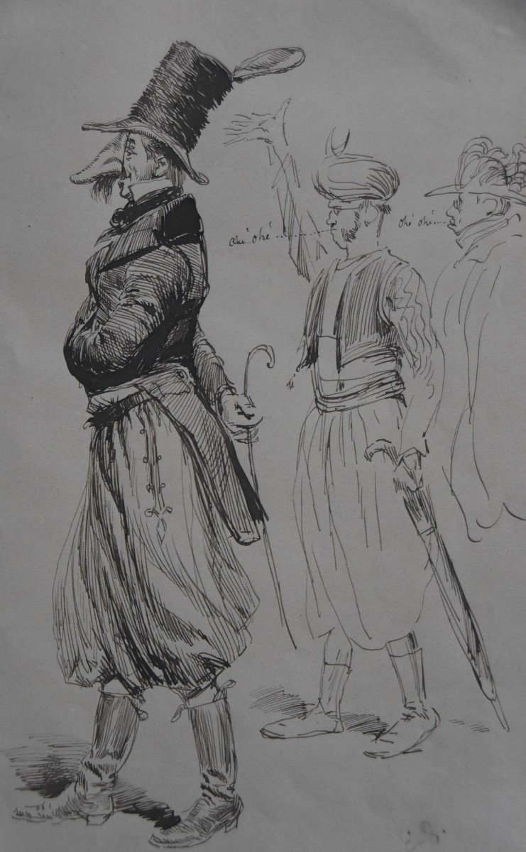 Edouard Detaille (1848 1912) Personnages De Carnaval, Dessin Signé-photo-1