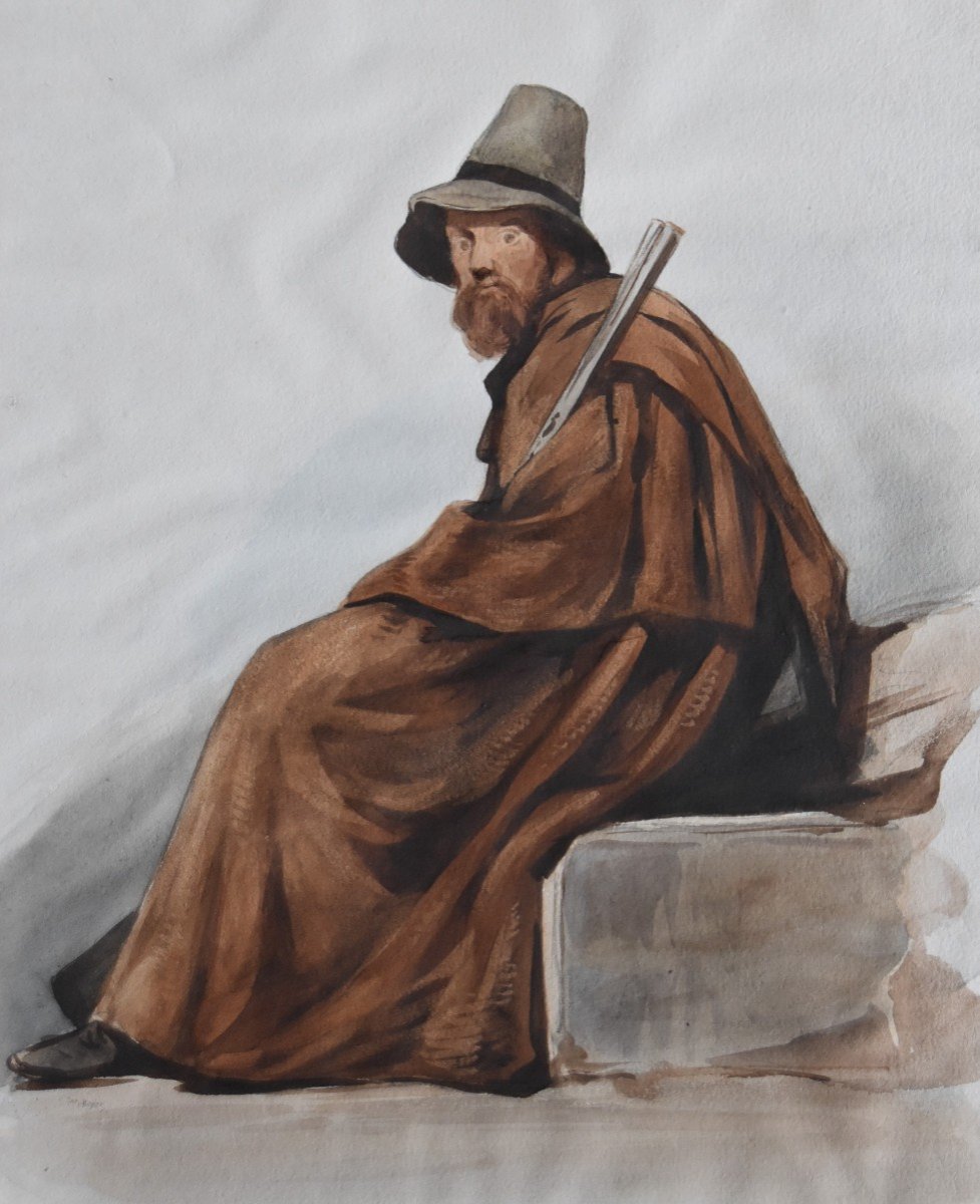 Ecole Française Du XIX° Siècle, Un Bandit Italien, 1864,  Aquarelle-photo-4