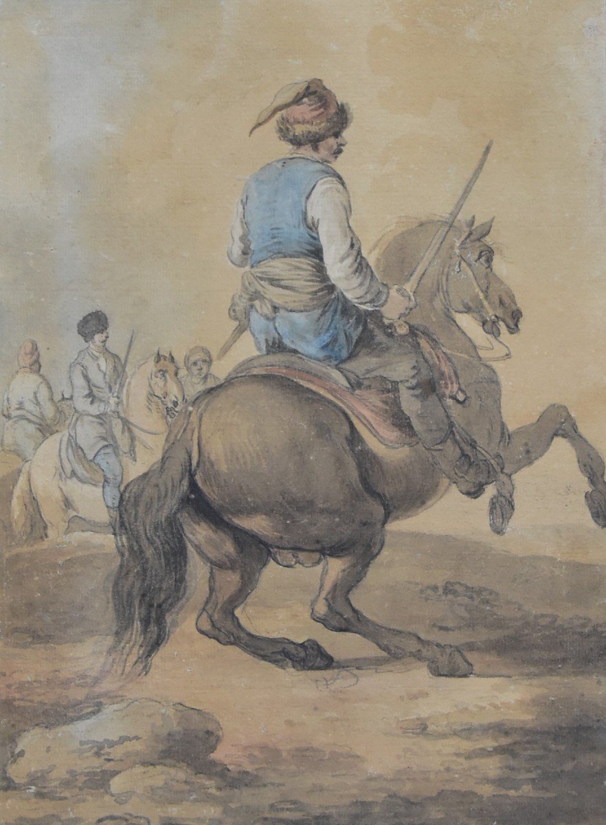 Attribué à Francesco Casanova (1727-1803), Un Mamelouk Combattant Sur Son Cheval, Aquarelle