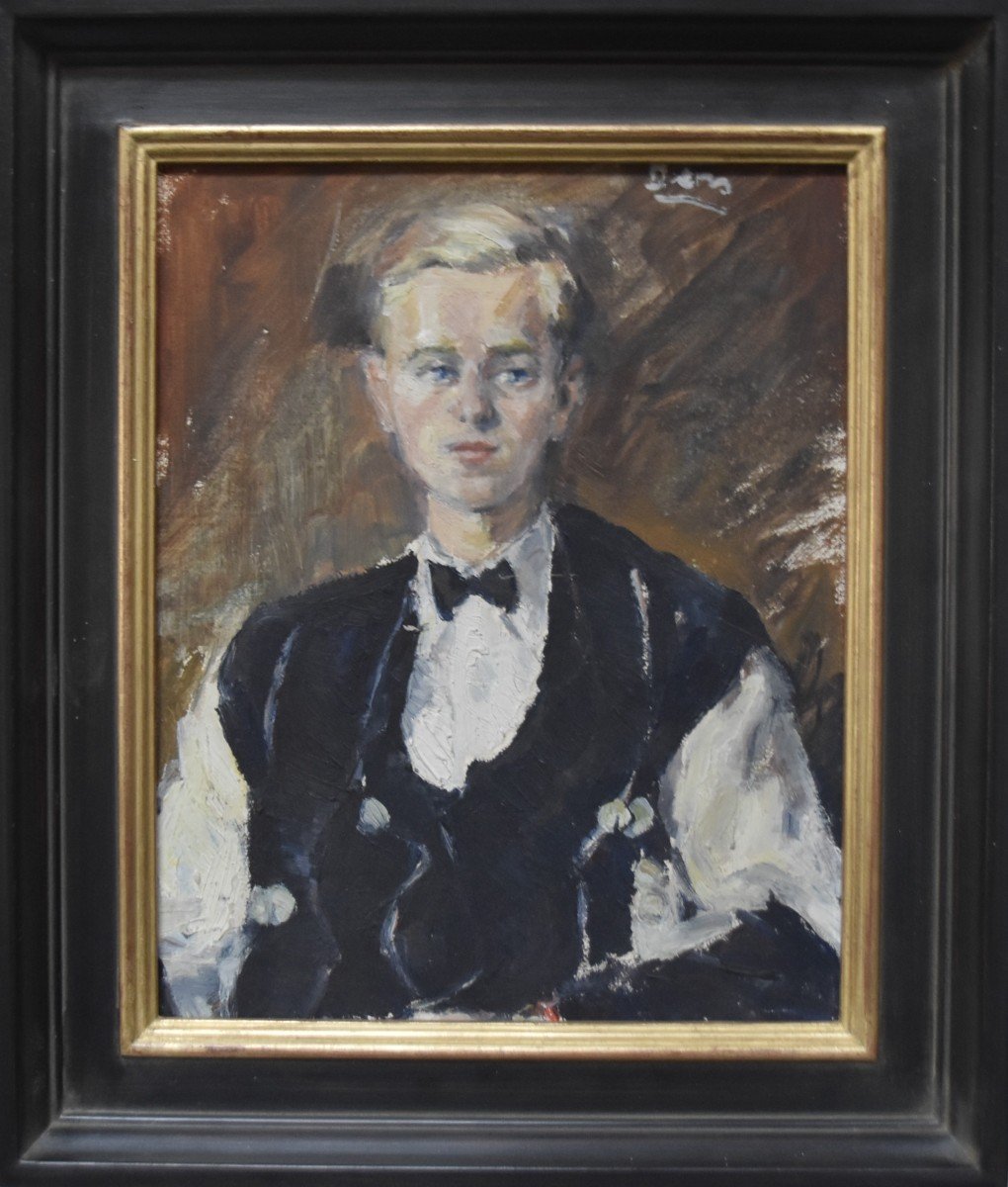 French School Circa1930, Portrait Of A Young Man, Oil On Panel-photo-2