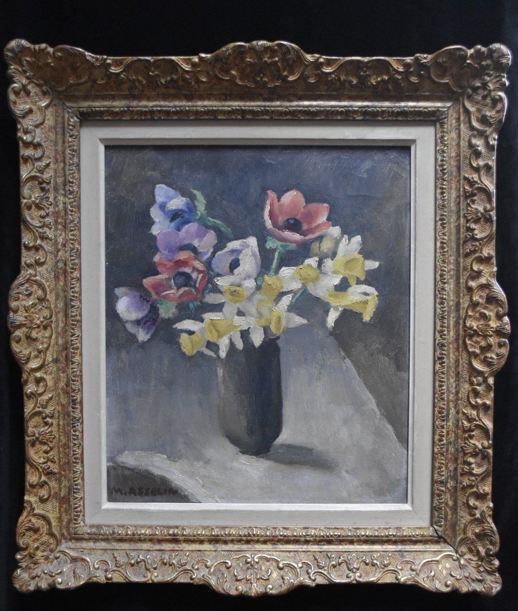 Maurice Asselin (1882-1947) Anémones Et Jonquilles, Huile Sur Toile Signée-photo-2