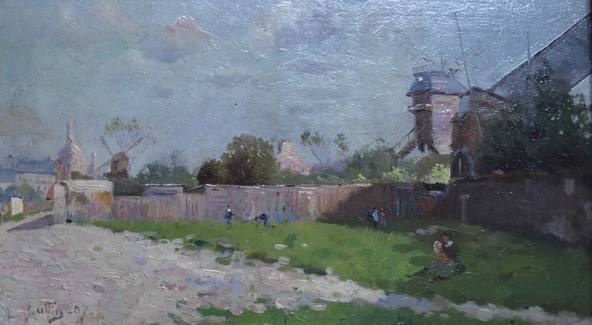 Ecole Française, Les Moulins à Montmartre, 1907, Huile Sur Panneau