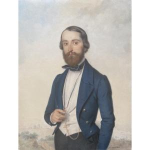 Frédéric Millet (1786-1859) Portrait Of A Gentleman, 1849 Watercolor Signed And Dated