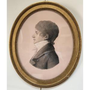 19th Century French School, Portrait Of A Young Man In Profile, Oval Drawing