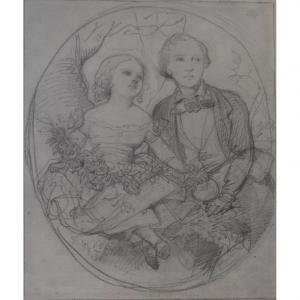 Eugène Devéria (1805-1865) Deux Enfants, étude 