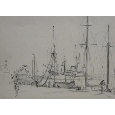 Pierre Lucas (1913-1978) Mâtures à Saint Malo, 1959, dessin 