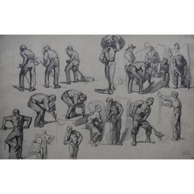 Monogrammist Dc, France 19th Century, Different Types Of Workers, Drawing