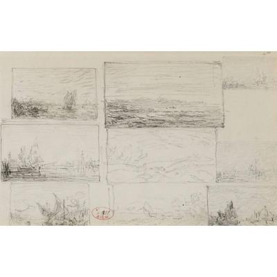 Félix Ziem (1821-1911) Landscape And Marine Studies, Graphite On Paper