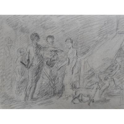 French School Eighteenth Century, The Surprised Lovers, Original Drawing