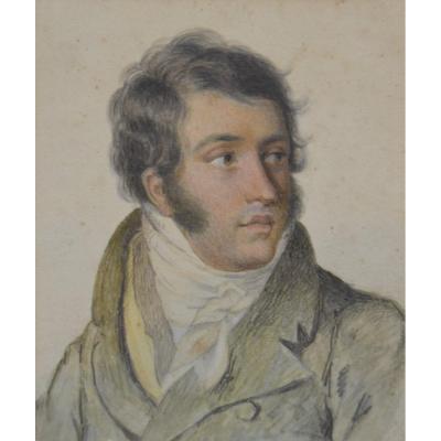 Ecole Française vers 1820, Portrait De Jeune Homme, Dessin  