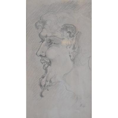 France Early 20th Century, Head Of A Faun, Original Drawing