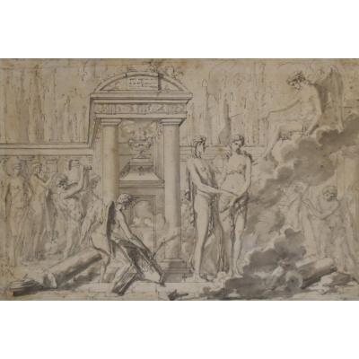 Louis-félix De La Rue (1730-1777)  A Mythological Scene, Drawing Dated 1776