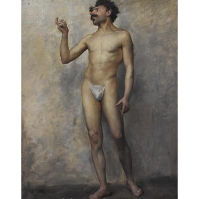 Edmond Suau (1871-1929) Une Académie, Standing Man, Oil On Canvas Signed