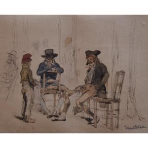 Edouard Detaille (1848-1912) Le Jeune Vendeur De Journaux,  Aquarelle 