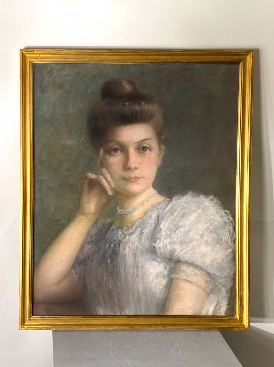 Portrait Of Woman Signed Edouard Ampenot, 19 - 20 Th Century.