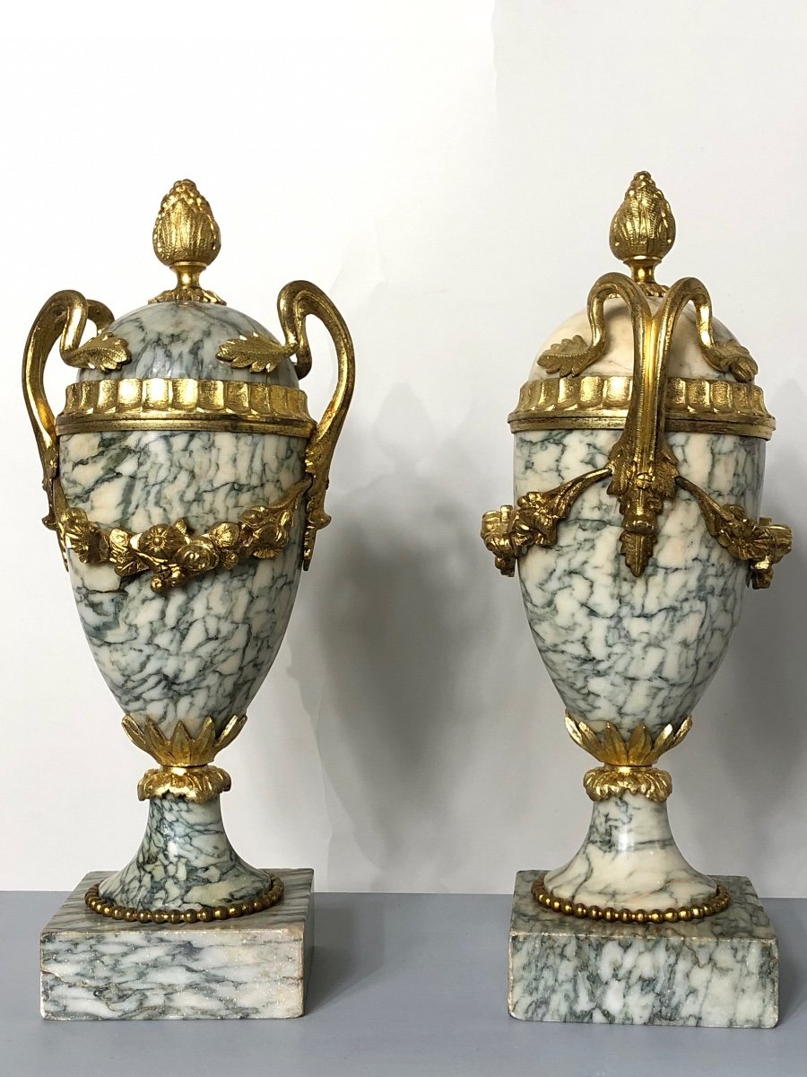 Pair Of Marble And Bronze Cassolettes.-photo-2