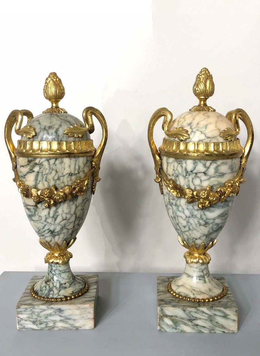Pair Of Marble And Bronze Cassolettes.