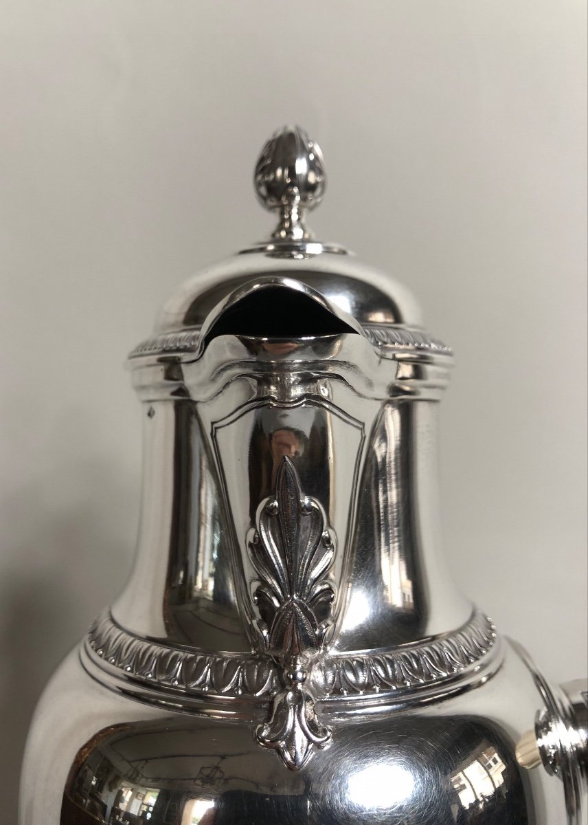 Chocolate Pot In Solid Silver, Empire-restoration Style.-photo-3