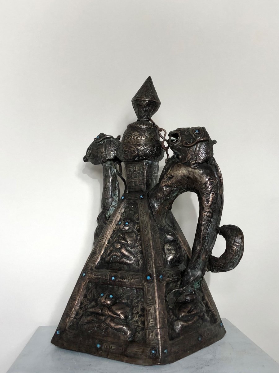 Tibetan Eyguière In Silver Metal From The Early 20th Century. -photo-2