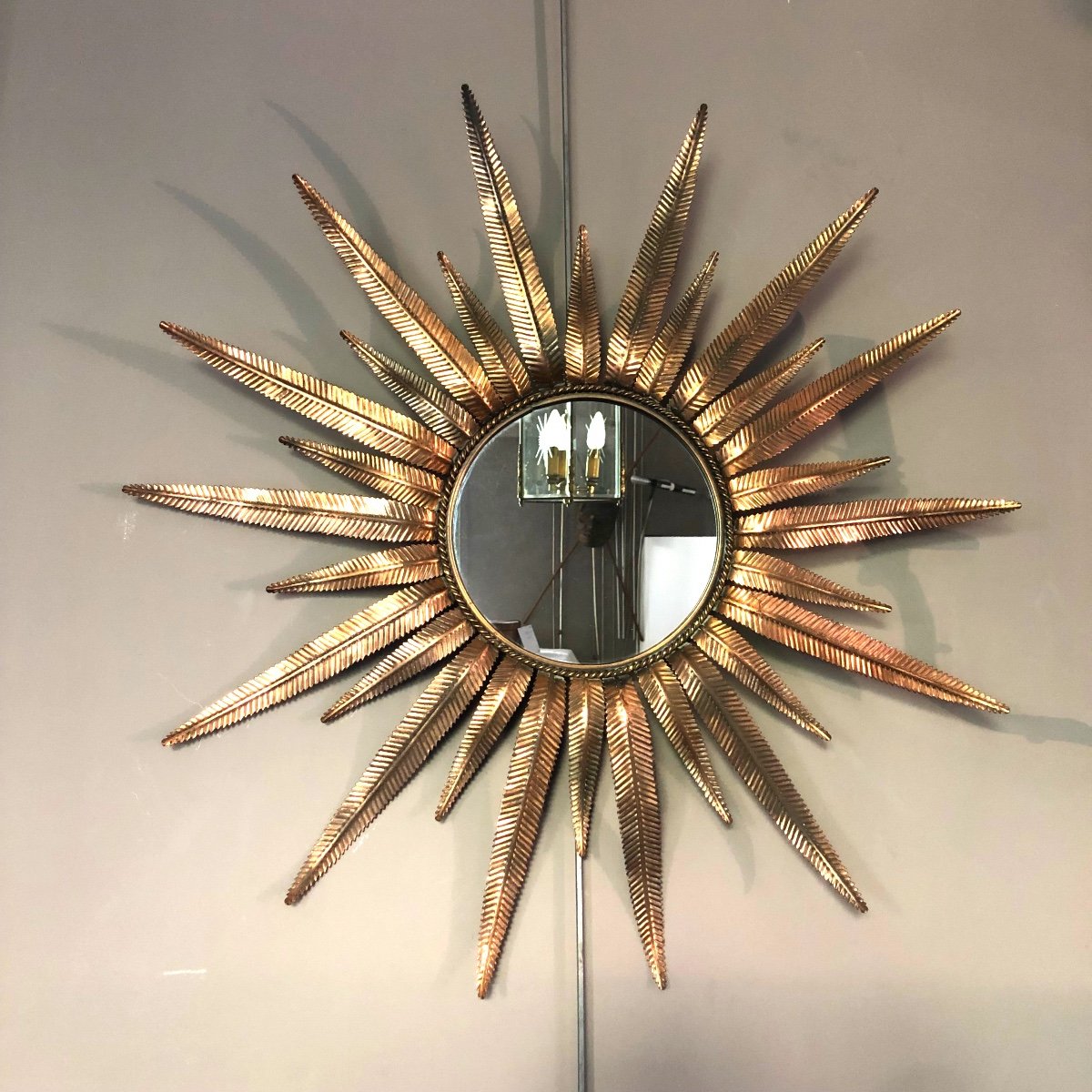 Sun Mirror From The 1950s/1960s In Copper. -photo-2