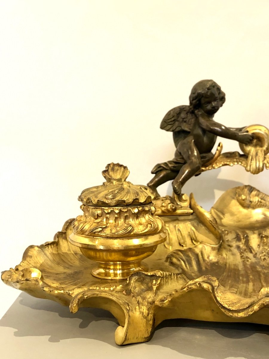 Encrier De Style Louis XV En Bronze Doré. -photo-3