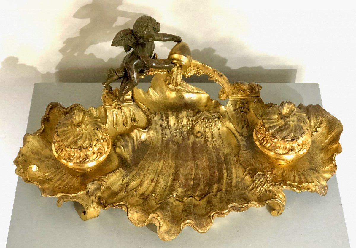 Encrier De Style Louis XV En Bronze Doré. -photo-2