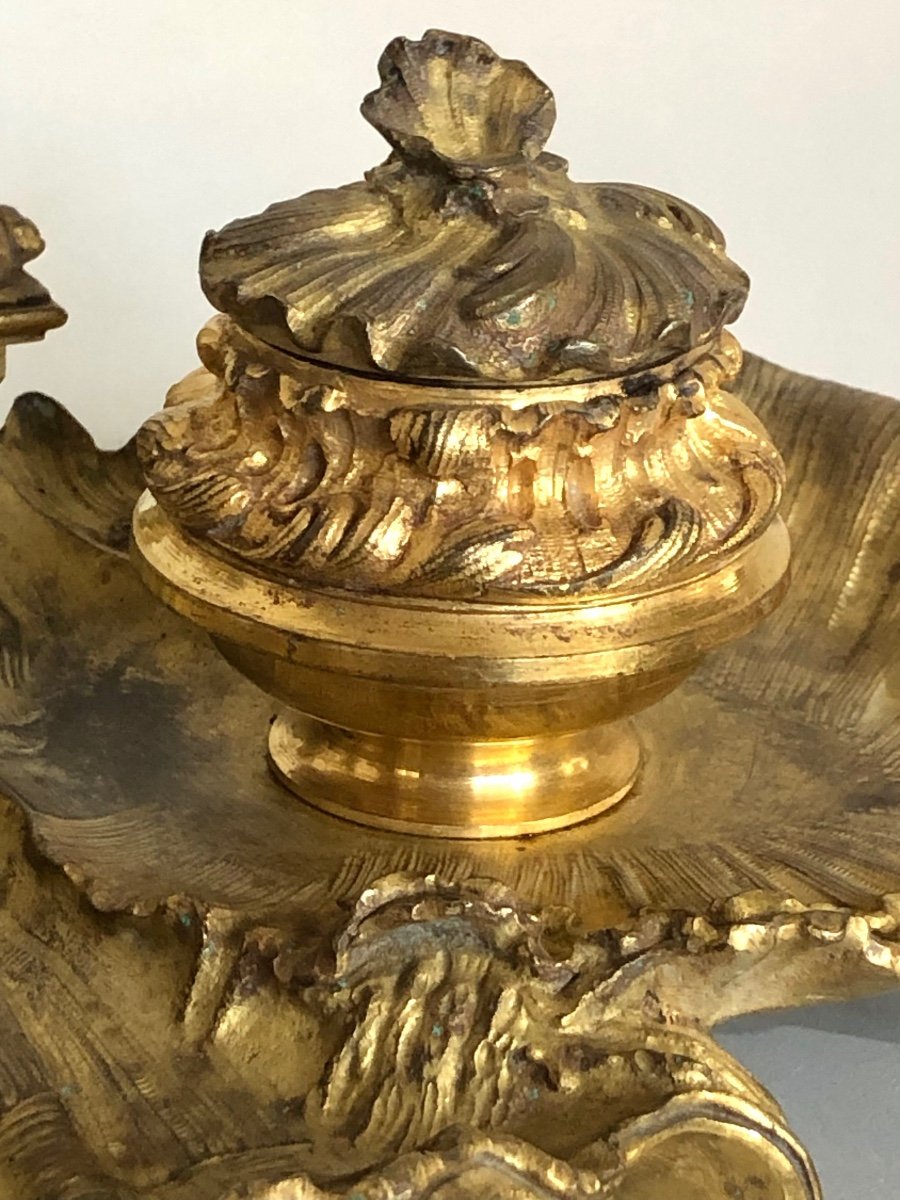 Encrier De Style Louis XV En Bronze Doré. -photo-6