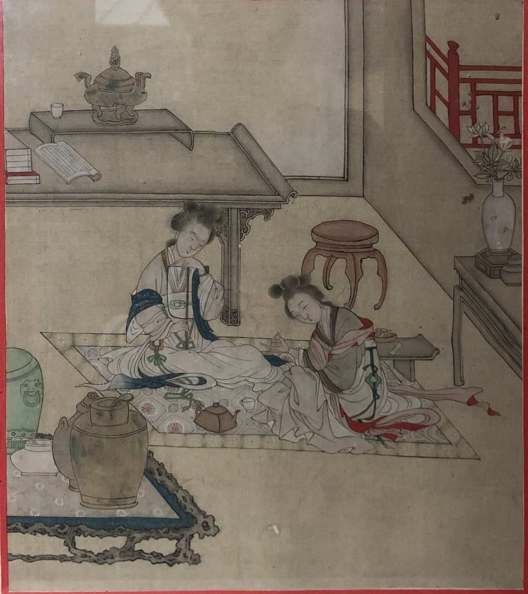 Chinese Drawing On Silk From The 19th Century. -photo-2