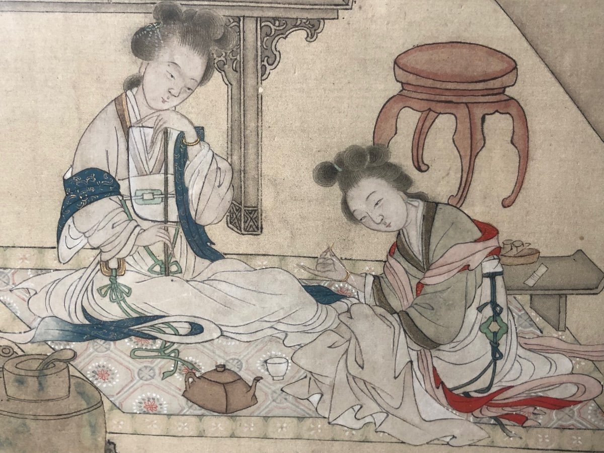 Chinese Drawing On Silk From The 19th Century. -photo-3