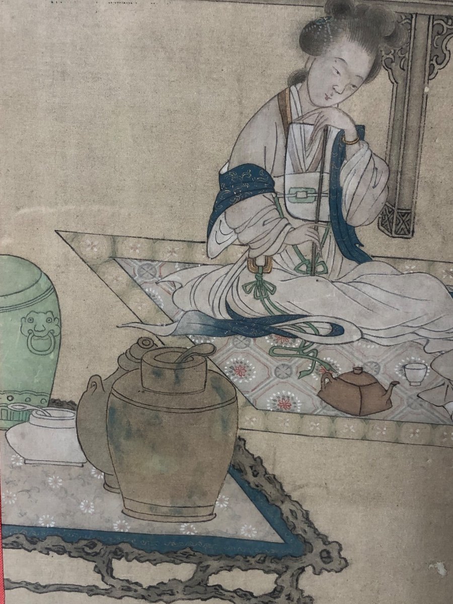 Chinese Drawing On Silk From The 19th Century. -photo-1