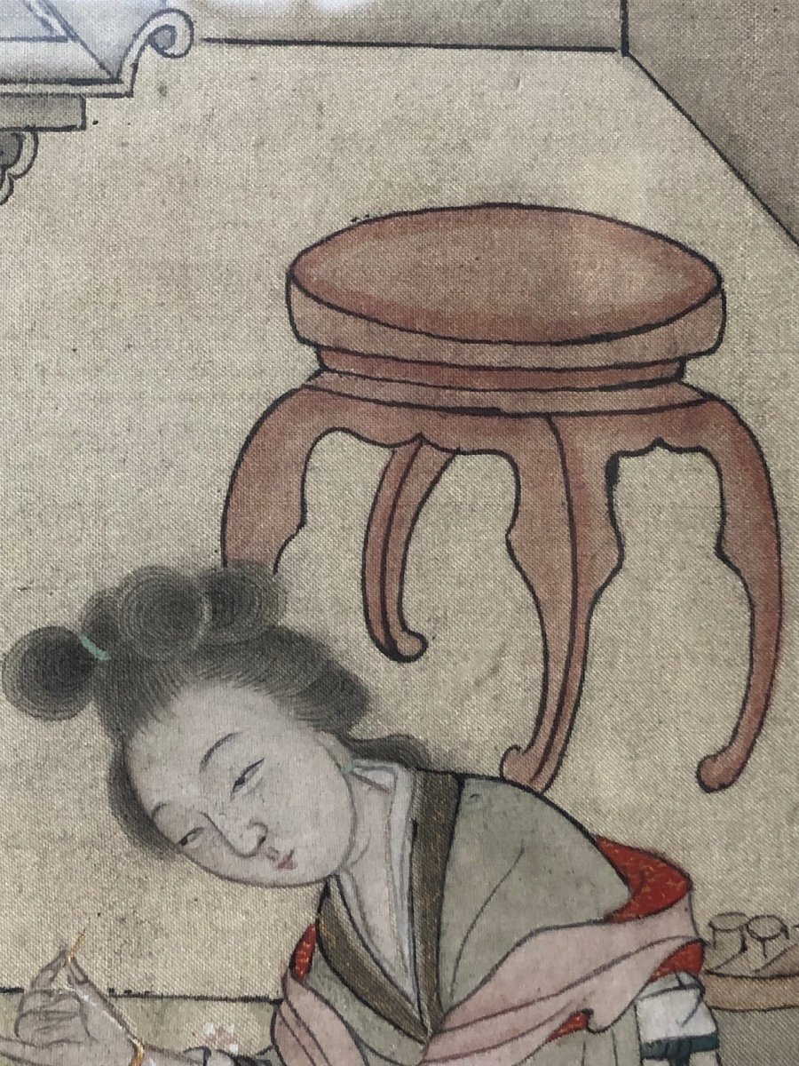 Chinese Drawing On Silk From The 19th Century. -photo-3