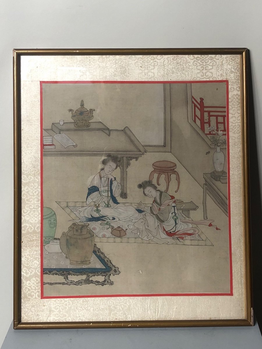 Chinese Drawing On Silk From The 19th Century. 